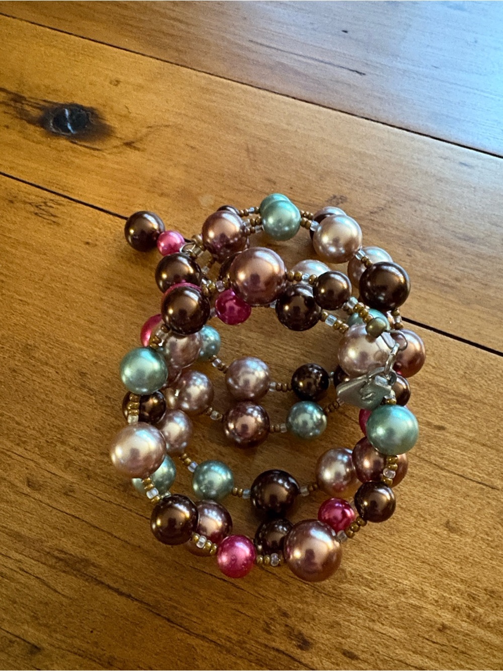 Multi-Color Pearl Bead Coil Bracelet - Women Jewelry